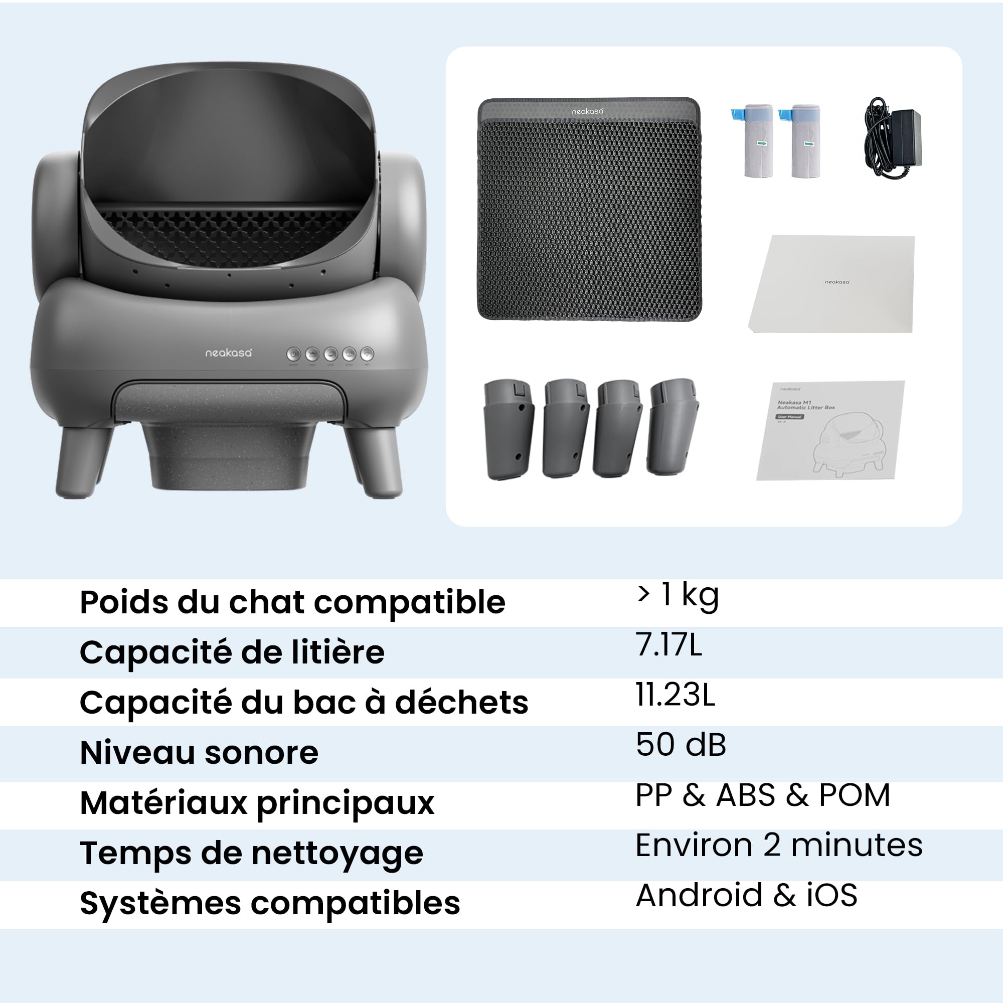 Neakasa M1 Plus - Bac à litière autonettoyant à ouverture supérieure