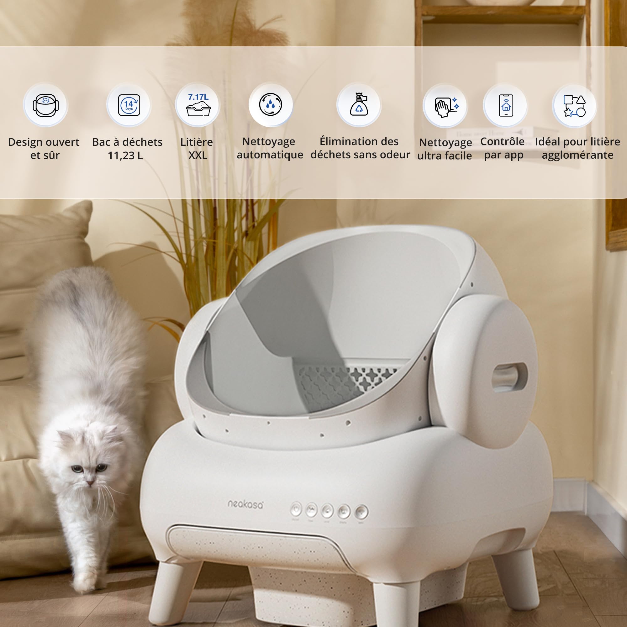 Neakasa M1 Plus Lite - Litière Chat Autonettoyante Ouverte